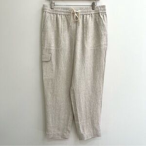 TALBOTS Washed 100% Linen Easy Slim Leg Cropped Pull On Pants Oatmeal Tan Medium